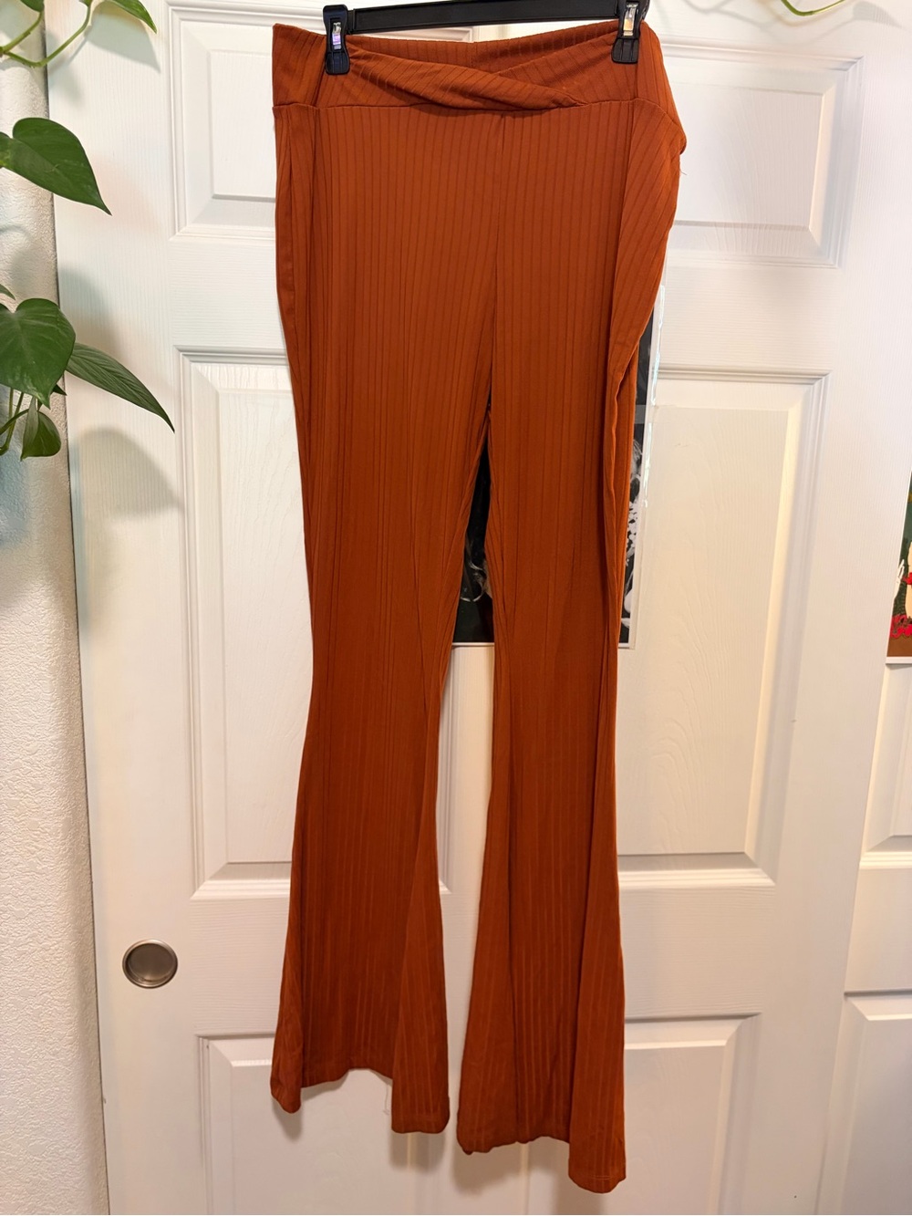 Rue21 Ribbed High Waist Flare Pants - Rust Orange